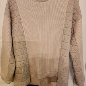 Hem And Thread Beige Quilted Sweater